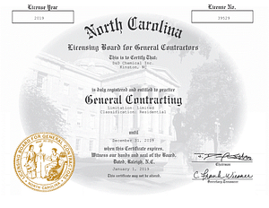 North Carolina General Contractor License